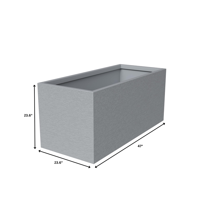 leisuremod flora fiberstone and mgo clay rectangular planter in gray 24&quot height