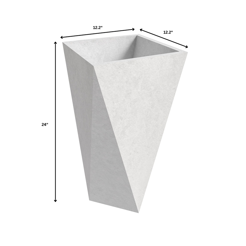 LeisureMod Aloe 3-Piece Tapered Square Fiberstone and Clay Planter Set in White