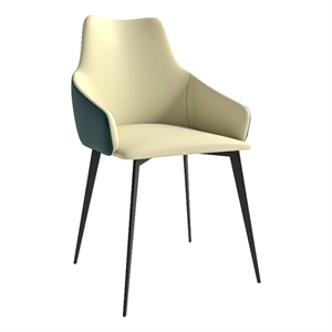 LeisureMod Sonnet Dining Chair with Leather Seat and Iron Legs Cream Green