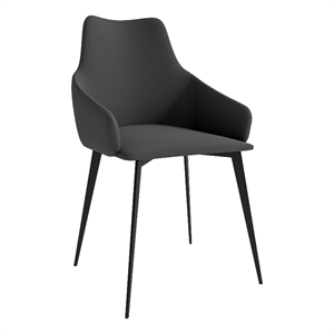 LeisureMod Sonnet Dining Chair with Leather Seat and Iron Legs Gray