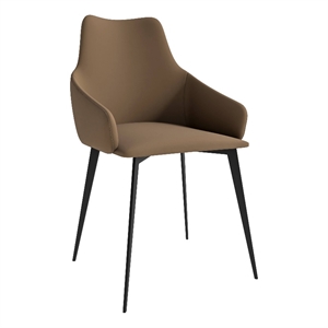LeisureMod Sonnet Dining Chair with Fabric Seat and Iron Legs Light Brown