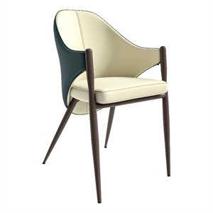 LeisureMod Sante Upholstered Dining Chair with Metal Legs Cream/Green