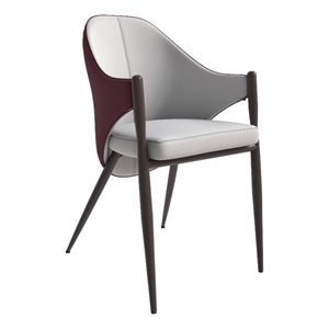 LeisureMod Sante Upholstered Dining Chair with Metal Legs White/Bordeaux