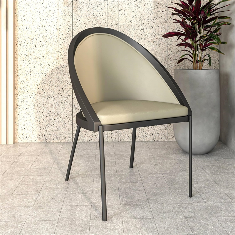 LeisureMod Urbane Faux Leather Dining Chair with Metal Legs Olive Green