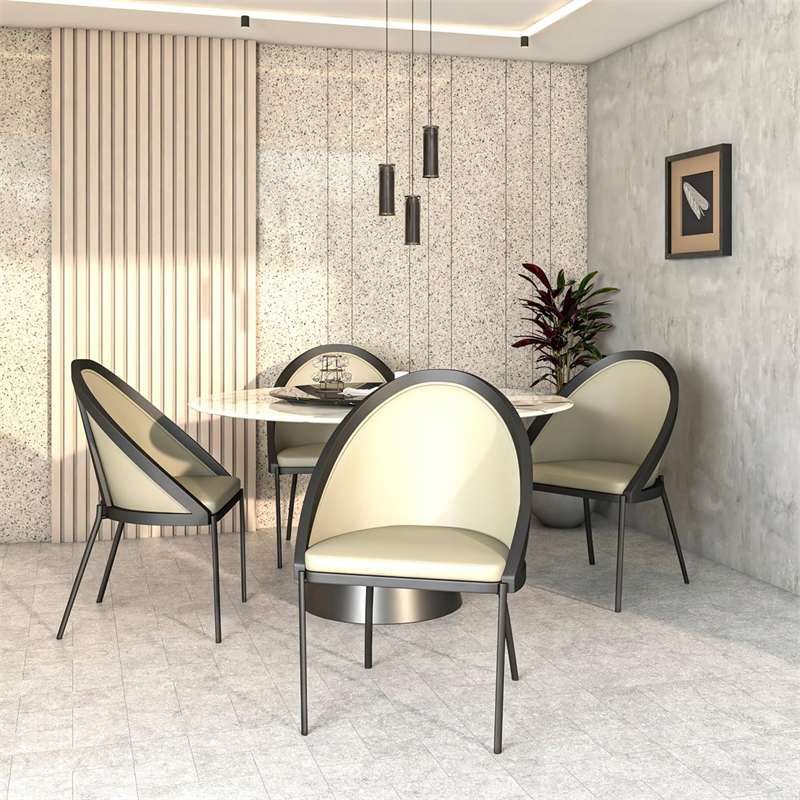 LeisureMod Urbane Faux Leather Dining Chair with Metal Legs Olive Green