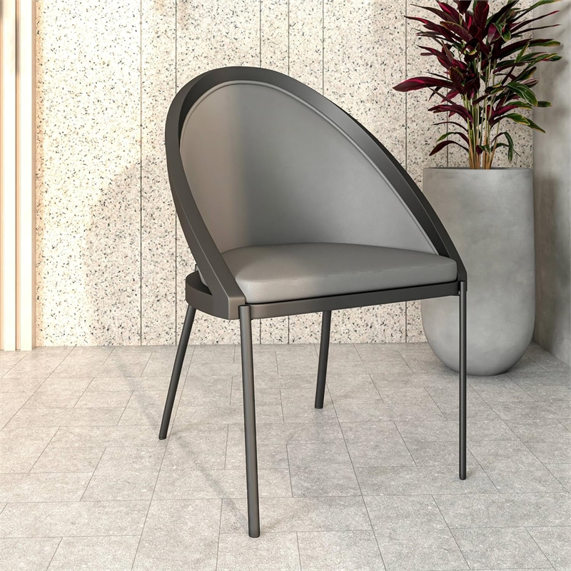LeisureMod Urbane Faux Leather Dining Chair with Metal Legs Charcoal