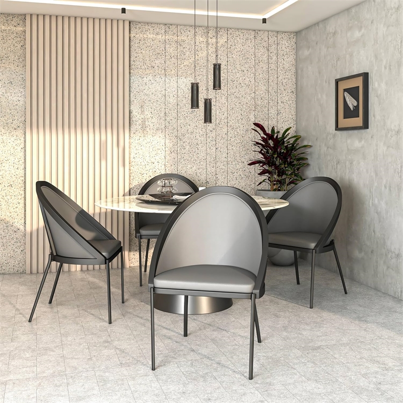 LeisureMod Urbane Faux Leather Dining Chair with Metal Legs Charcoal