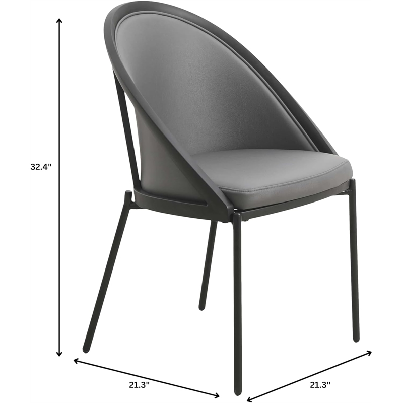 LeisureMod Urbane Faux Leather Dining Chair with Metal Legs Charcoal