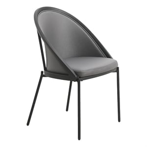 LeisureMod Urbane Faux Leather Dining Chair with Metal Legs Charcoal