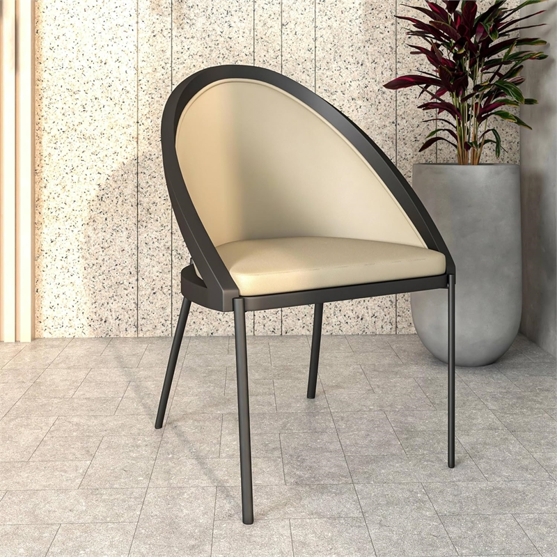 LeisureMod Urbane Faux Leather Dining Chair with Metal Legs Light Gray