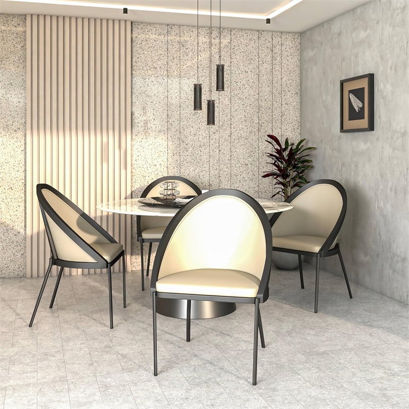 LeisureMod Urbane Faux Leather Dining Chair with Metal Legs Light Gray