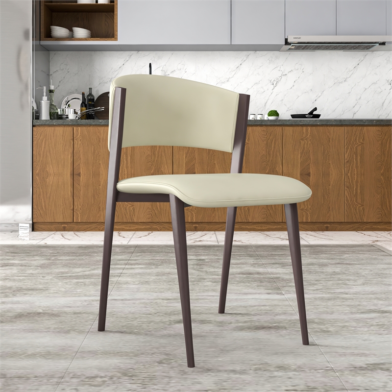 LeisureMod Aspen Dining Chair with Leather Seat and Iron Legs Light Gray