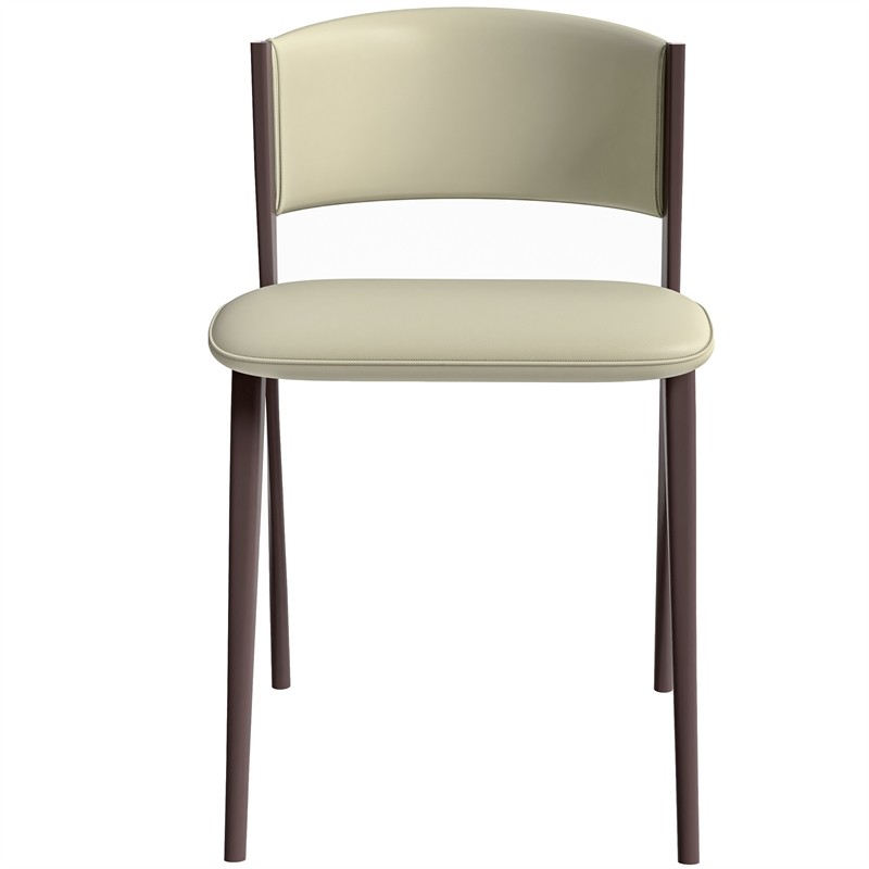LeisureMod Aspen Dining Chair with Leather Seat and Iron Legs Light Gray
