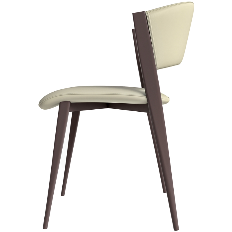 LeisureMod Aspen Dining Chair with Leather Seat and Iron Legs Light Gray