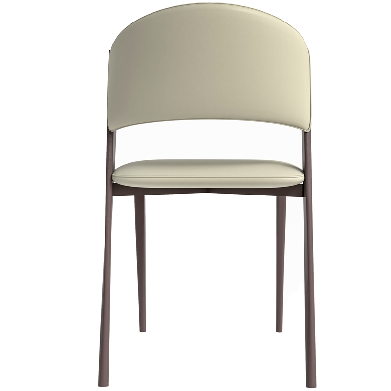 LeisureMod Aspen Dining Chair with Leather Seat and Iron Legs Light Gray