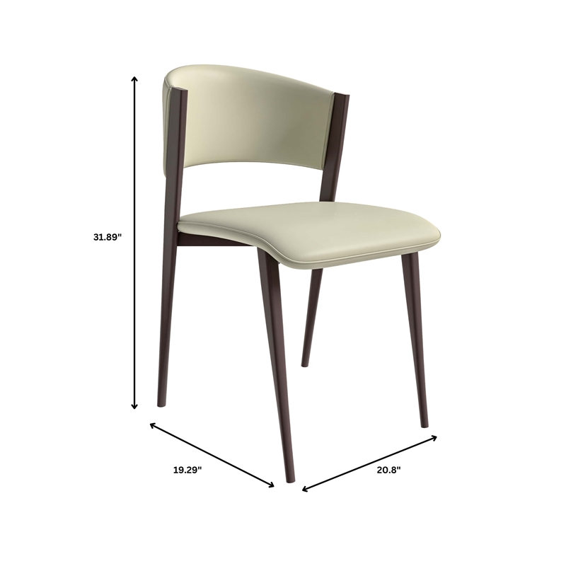 LeisureMod Aspen Dining Chair with Leather Seat and Iron Legs Light Gray
