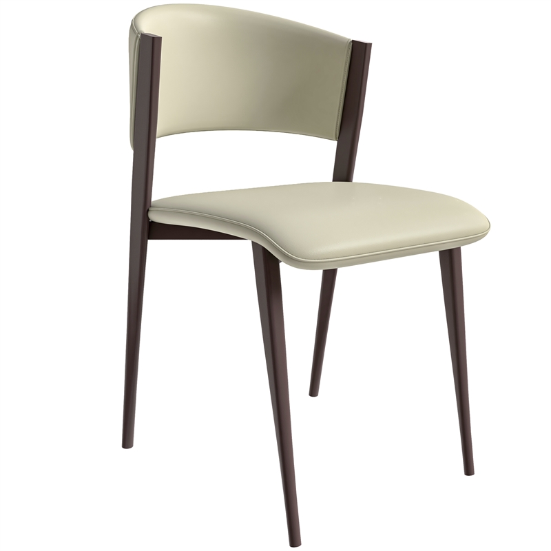 LeisureMod Aspen Dining Chair with Leather Seat and Iron Legs Light Gray