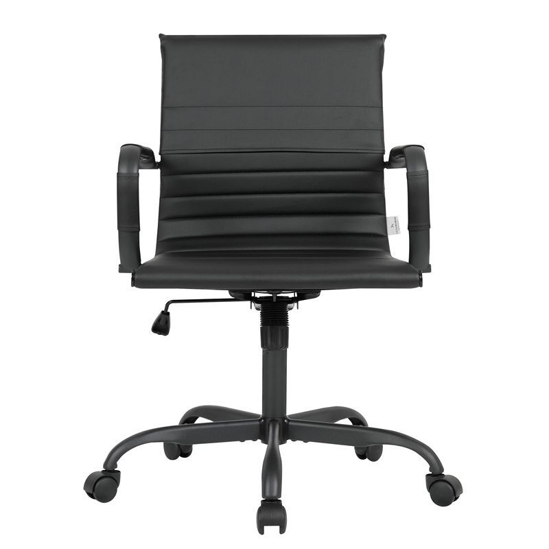 LeisureMod Harris Leather Office Swivel Chair with Iron Frame in Black
