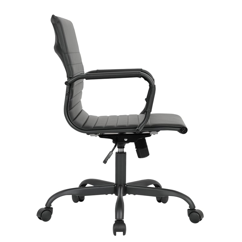 LeisureMod Harris Leather Office Swivel Chair with Iron Frame in Black