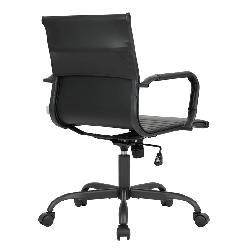 LeisureMod Harris Leather Office Swivel Chair with Iron Frame in Black