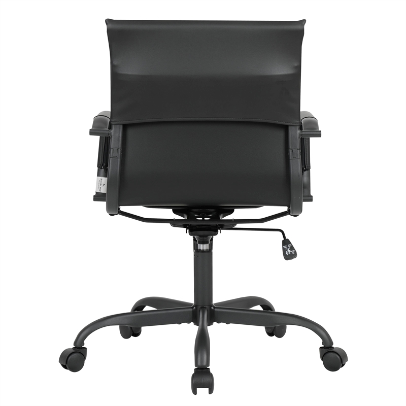 LeisureMod Harris Leather Office Swivel Chair with Iron Frame in Black
