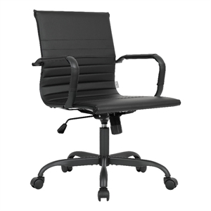 LeisureMod Harris Leather Office Swivel Chair with Iron Frame in Black