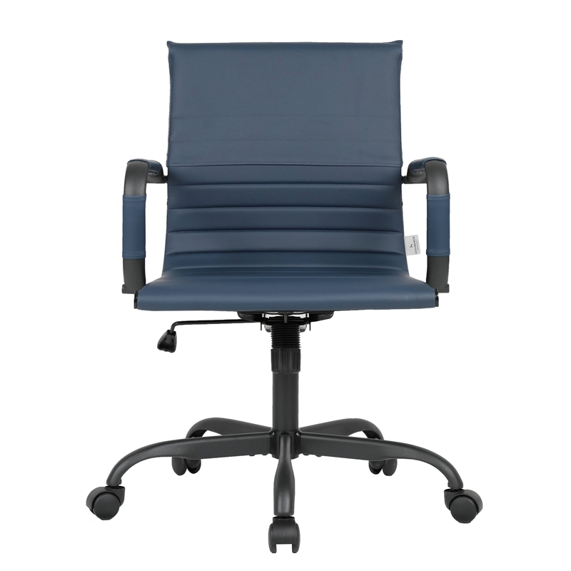 LeisureMod Harris Leather Office Swivel Chair with Iron Frame in Blue