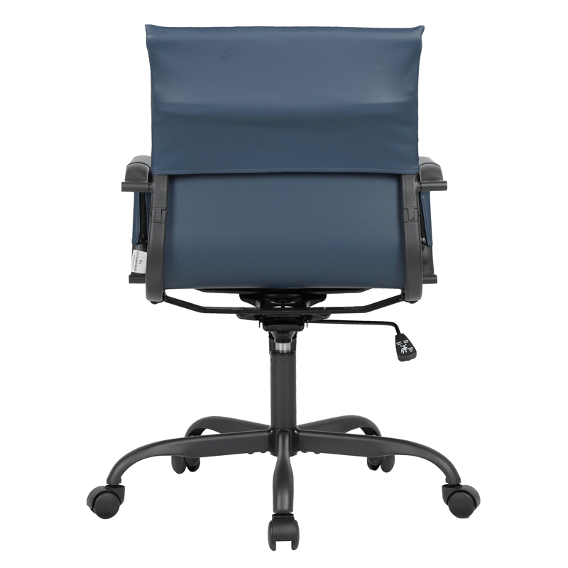 LeisureMod Harris Leather Office Swivel Chair with Iron Frame in Blue
