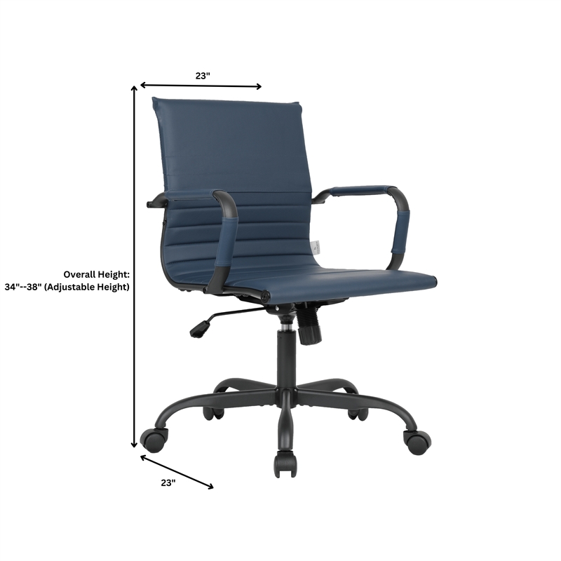 LeisureMod Harris Leather Office Swivel Chair with Iron Frame in Blue