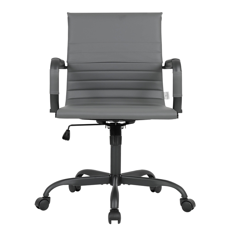 LeisureMod Harris Leather Office Swivel Chair with Iron Frame in Gray