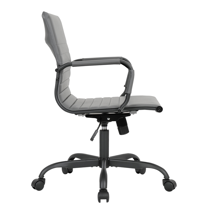 LeisureMod Harris Leather Office Swivel Chair with Iron Frame in Gray