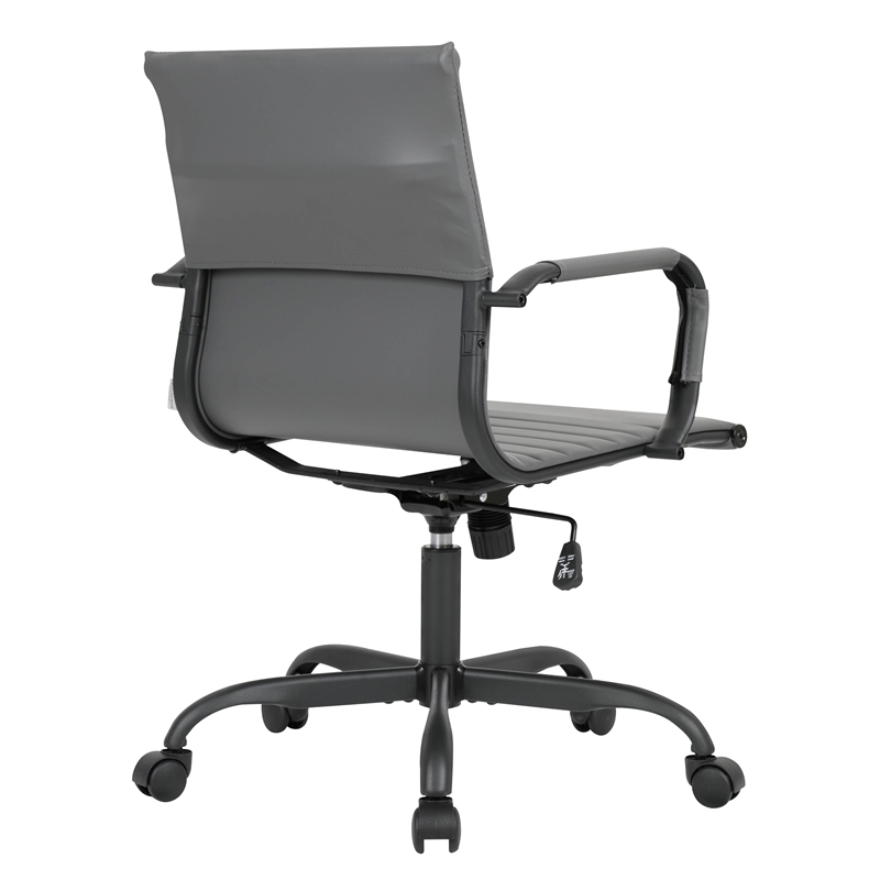LeisureMod Harris Leather Office Swivel Chair with Iron Frame in Gray