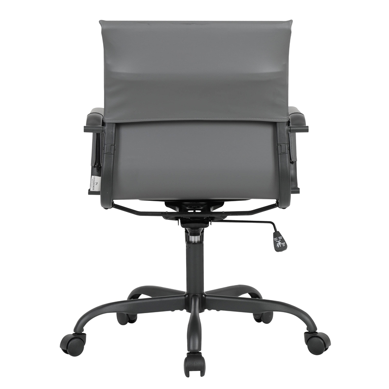 LeisureMod Harris Leather Office Swivel Chair with Iron Frame in Gray