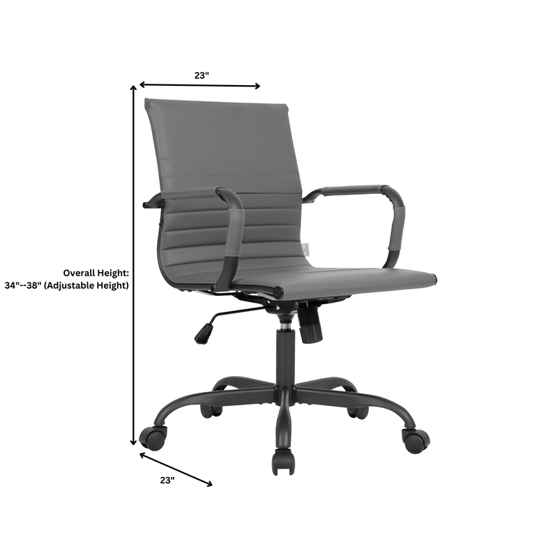 LeisureMod Harris Leather Office Swivel Chair with Iron Frame in Gray