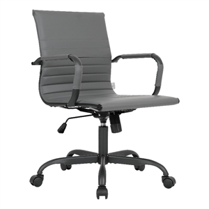 LeisureMod Harris Leather Office Swivel Chair with Iron Frame in Gray