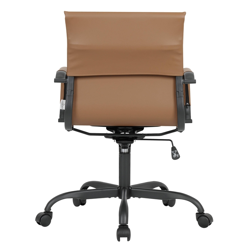 LeisureMod Harris Leather Office Swivel Chair with Iron Frame in Light Brown