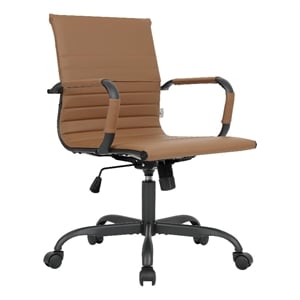 LeisureMod Harris Leather Office Swivel Chair with Iron Frame in Light Brown