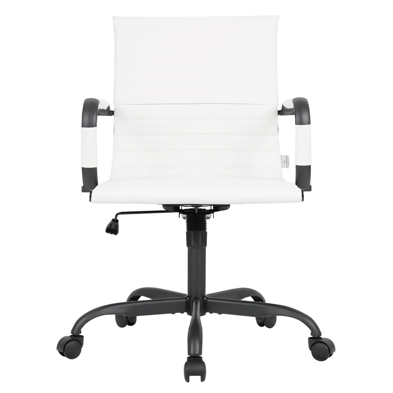 LeisureMod Harris Leather Office Swivel Chair with Iron Frame in White