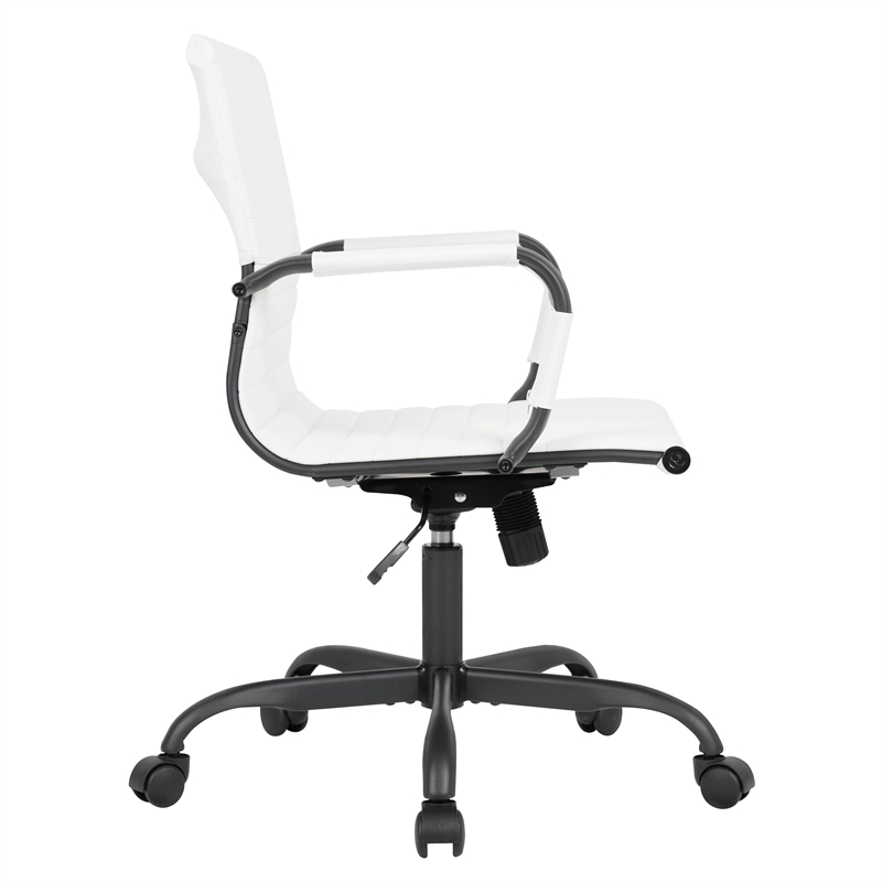 LeisureMod Harris Leather Office Swivel Chair with Iron Frame in White