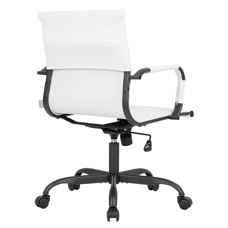 LeisureMod Harris Leather Office Swivel Chair with Iron Frame in White