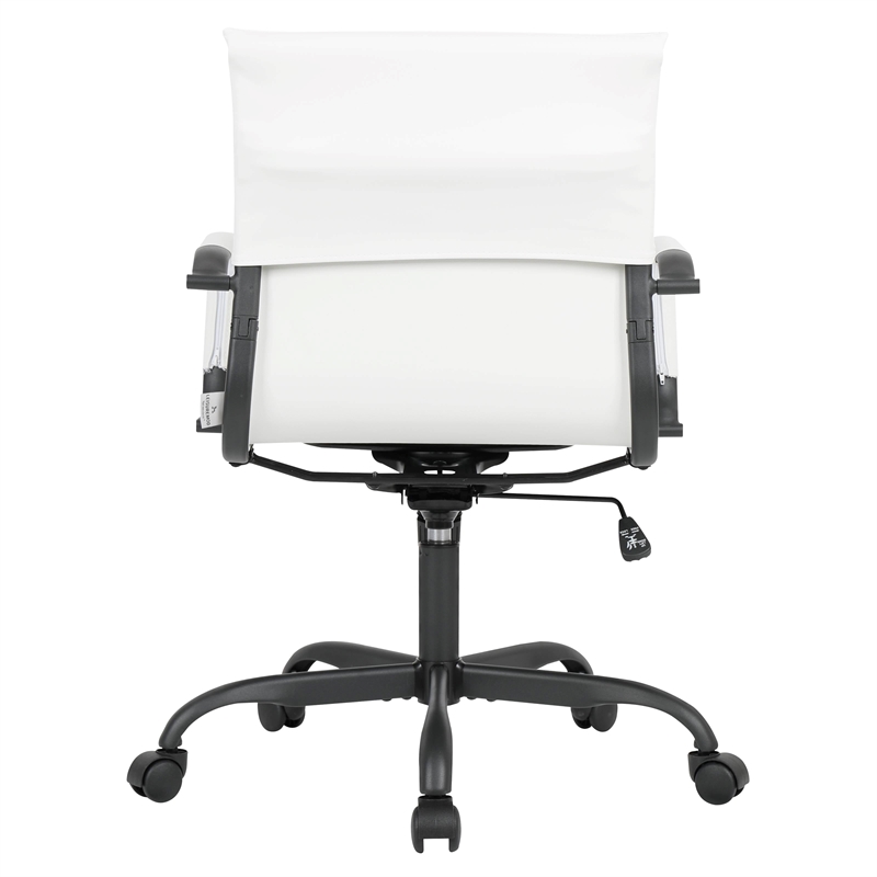LeisureMod Harris Leather Office Swivel Chair with Iron Frame in White