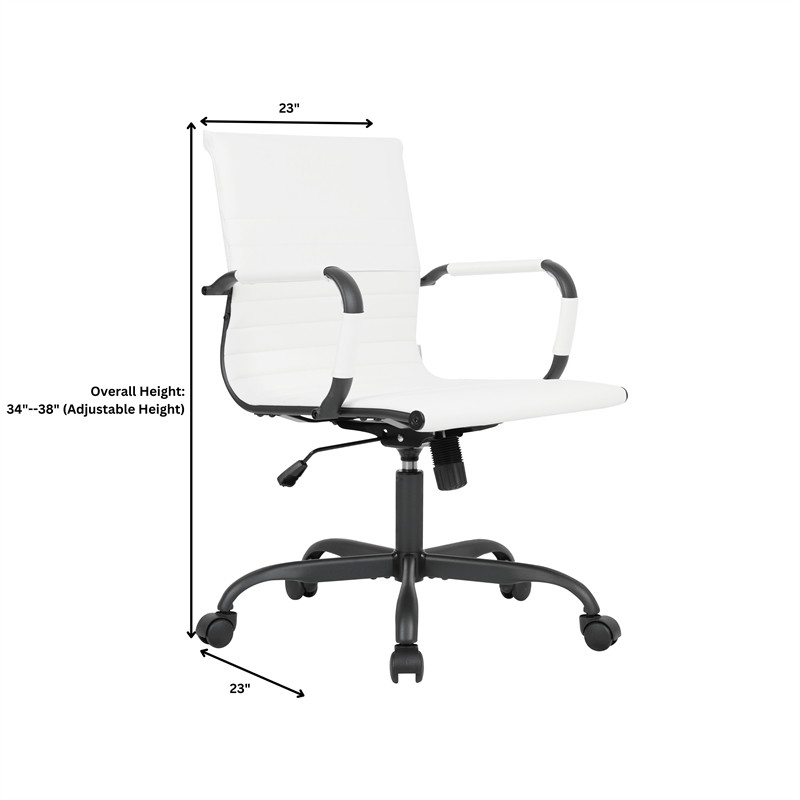 LeisureMod Harris Leather Office Swivel Chair with Iron Frame in White