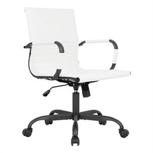 LeisureMod Harris Leather Office Swivel Chair with Iron Frame in White