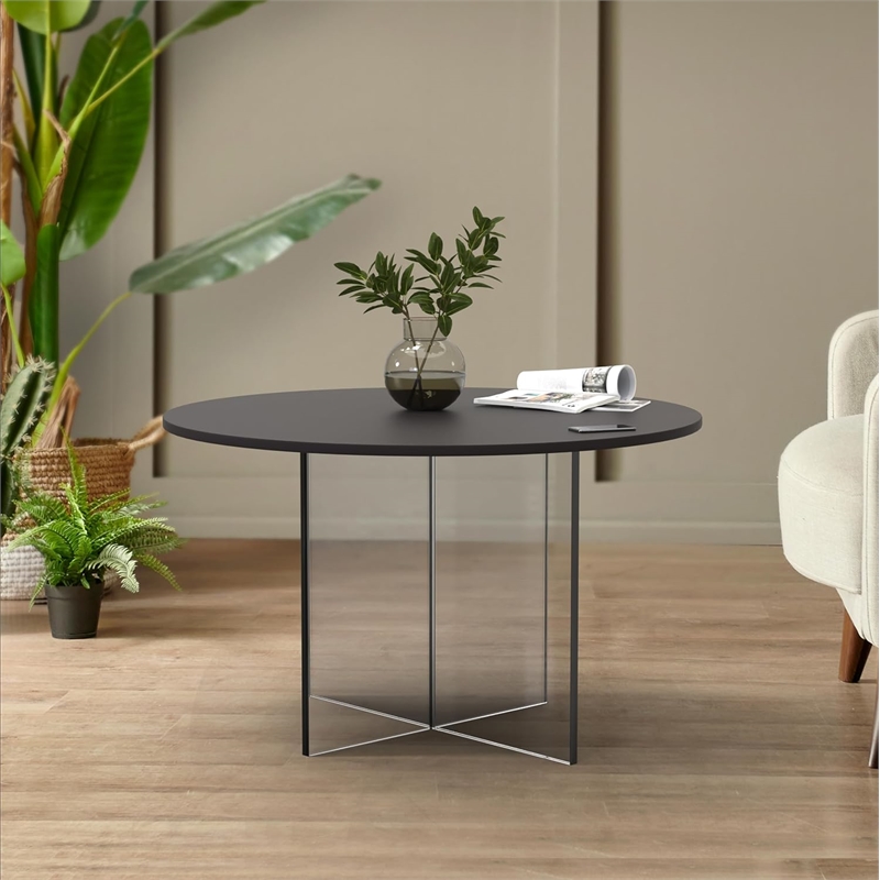 LeisureMod Valore Coffee Table with Round Tabletop and Cross Legs in Black 28