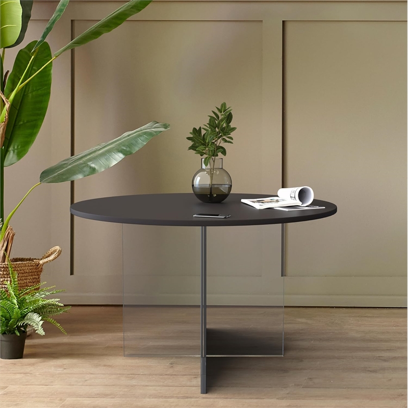 LeisureMod Valore Coffee Table with Round Tabletop and Cross Legs in Black 28