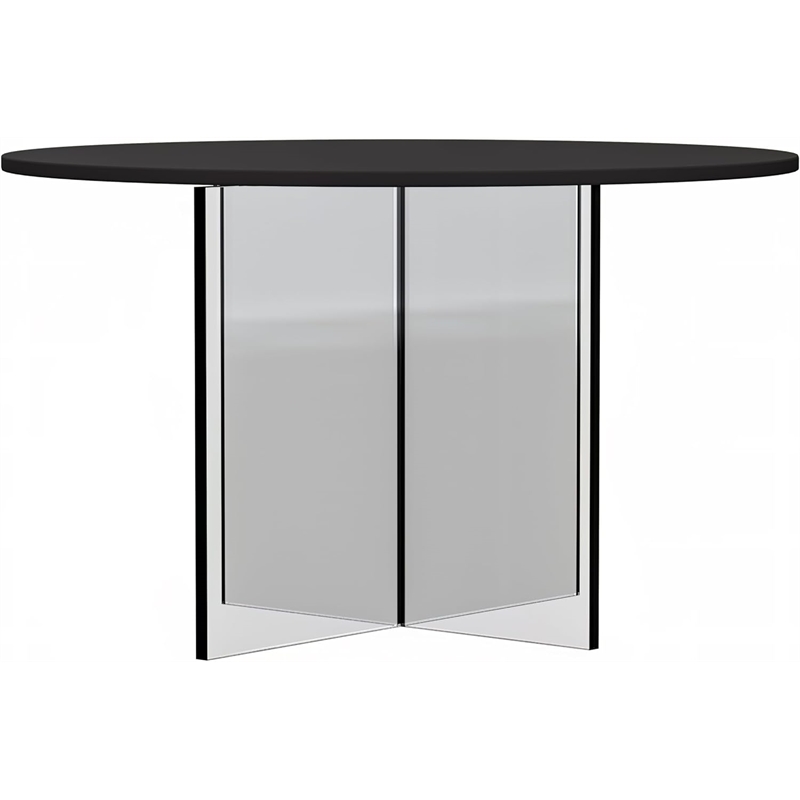 LeisureMod Valore Coffee Table with Round Tabletop and Cross Legs in Black 28