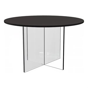 LeisureMod Valore Coffee Table with Round Tabletop and Cross Legs in Black 28&quot