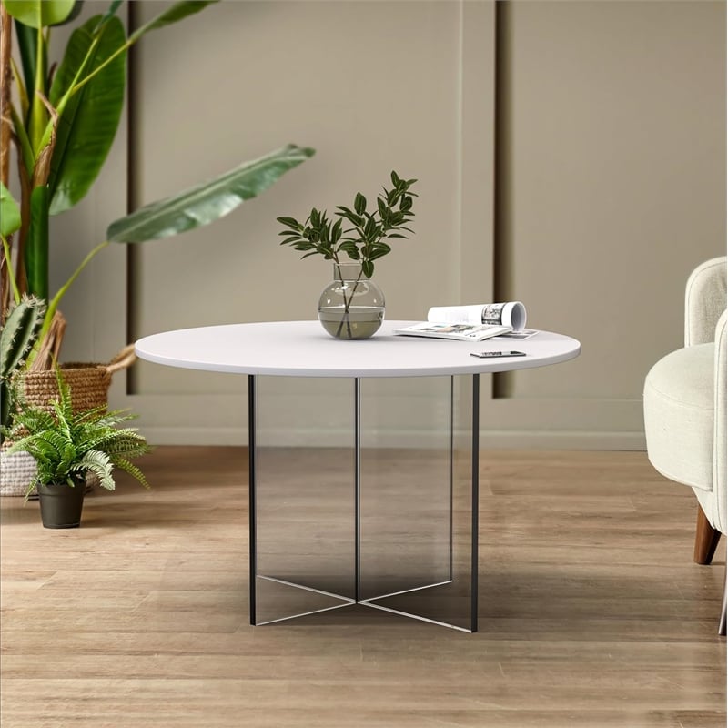 LeisureMod Valore Coffee Table with Round Tabletop and Cross Legs in White 28