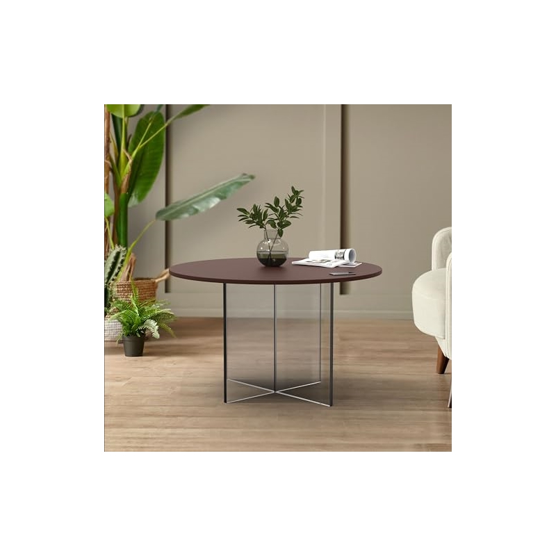 LeisureMod Valore Coffee Table with Round Tabletop and Cross Legs in Walnut 28