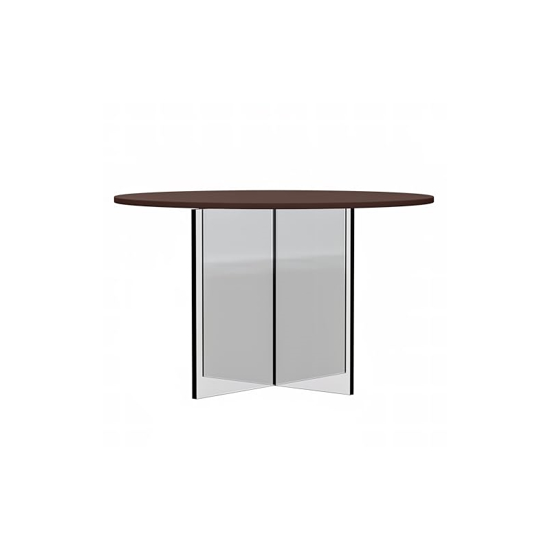 LeisureMod Valore Coffee Table with Round Tabletop and Cross Legs in Walnut 28